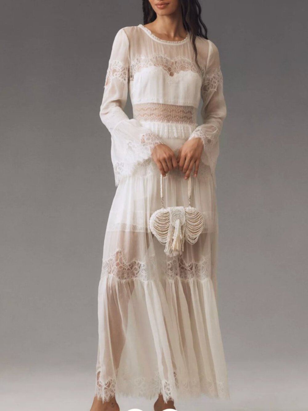 Anthropologie LoveShackFancy Rosney Long-Sleeve Tiered Lace Maxi Dress Wedding